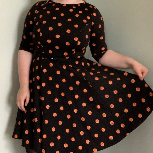 Unique Vintage Pumpkin Print Dress 